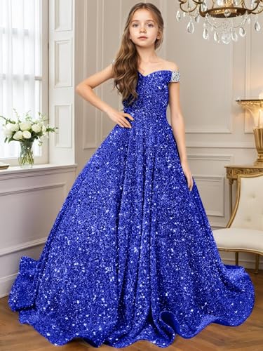 Sequin Flower Girl Dresses for Wedding Off Shoulder Princess Pageant Dress Girls Birthday Party Ball Gown4