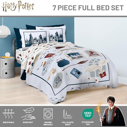 Image of Harry Potter Full Comforter Set 7 Piece Soft Hogwarts Bedding, Grey