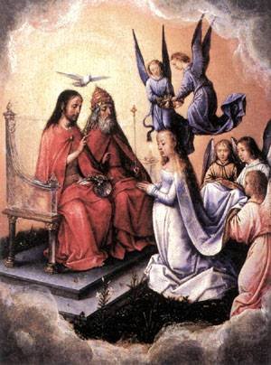 Peinture à l'huile rare de la Coronation de The Virgin par Michel Sittow, cadeau d'art unique