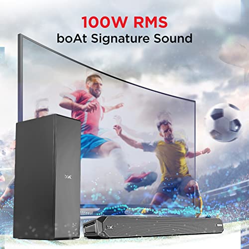 Image of boAt Aavante Bar 1200D Soundbar with Dolby Audio, 100W RMS Signature Sound, 2.1 Channel with Wired Subwoofer, Entertainment EQs, Multi-Connectivity & Master Remote Control(Black)