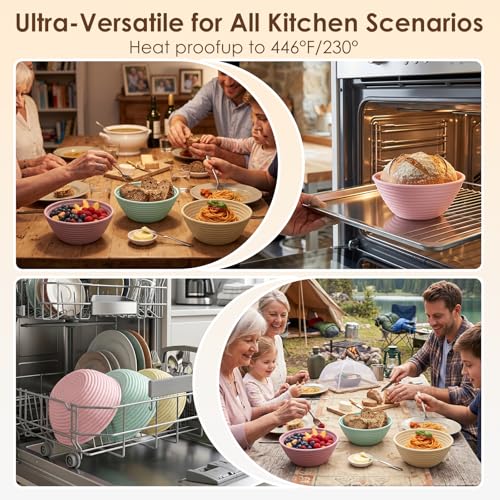 Yiopaun Banneton Bread Proofing Baskets: 3 Pack Silicone Sourdough Starter Kit - 5'' Round Collapsible Non-Stick Dough Bowls with 30 Baking Liners (Green/Yellow/Pink) - image 3