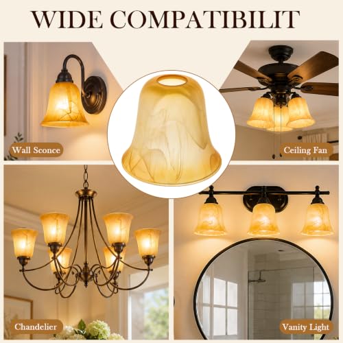 Image of Teenyyou 6 Pcs Amber Marble Bell Shaped Glass Lamp Shade Replacement | Globe Ceiling Fan Light Cover with 1-5 /8'' (42mm) Fitter for Chandelier Wall Sconce Pendant Light Bathroom Vanity Fixture