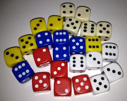 Perudo dice set - Liar Dice - 5 sets of 5 coloured dice, 12mm size by The Dice Place