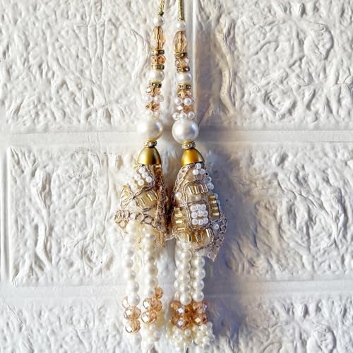 Image of Adikala Craft Store Handmade Ethnic Latkan Tassel Set of 2 for Saree Pallu, Blouse, Suits, Dupatta, Lehenga Decor (Nalki Cone)