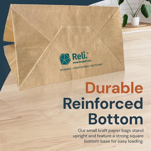 Reli. 5.25x3.25x8 in. Small Paper Bags with Handles | 55 Pack | Kraft Brown Paper Bags with Twist Handles | Ideal for Gifts, Retail, Shopping, Merchandise, Crafts