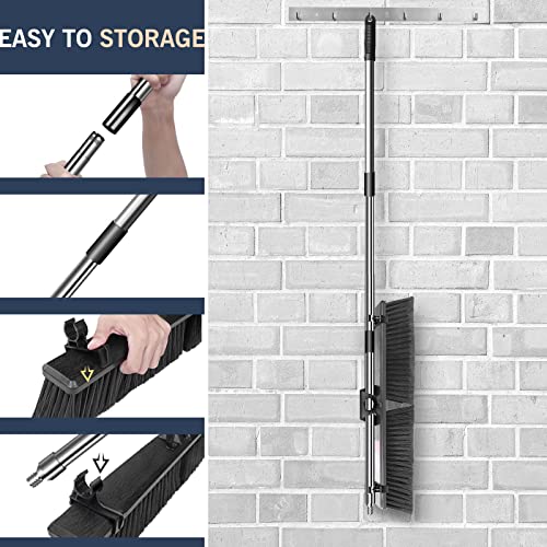 Hevol Push Broom, 24" Wide Floor Scrub Brush With Stiff Bristles And 57” Long Stainless Steel Handle, Garage Heavy Duty Broom Outdoor Push Broom For Bathroom Kitchen Yard Patio Deck, Black #TOP5