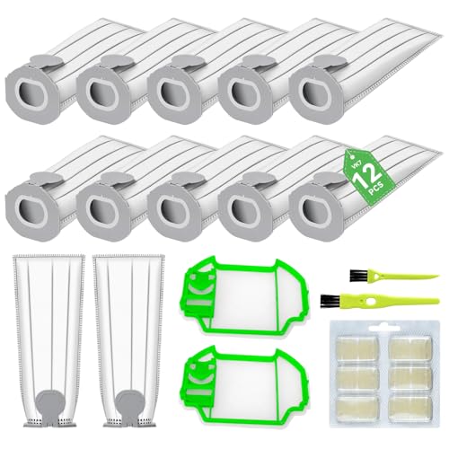 12 bolsas compatibles con Folletto VK7S VK7 FP7S FP7 12 bolsas de aspiradora de microfibra de 6 capas + 2 filtros de motor + 2 cepillos