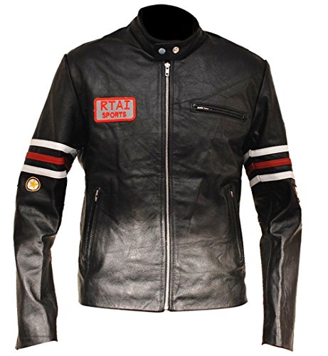 Mens Hugh Laurie MD Gregory House RTAI Sports Patches Biker Genuine Leather Letterman Jacket