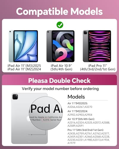 Image of Clear Keyboard Case for iPad Air 11 inch (M3 /M2, 2025 /2024) & iPad Air 5th /4th Gen & iPad Pro 11 inch (1st /2nd /3rd /4th Generation) 7-Color Backlit, 360Rotating, with trackpad Pencil Holder Pink