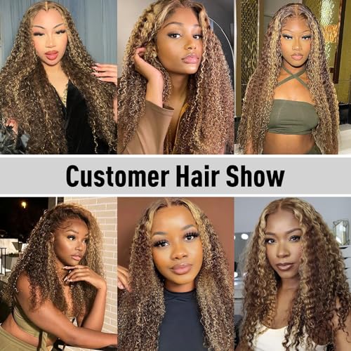 Image of Balayage Highlight Wear and Go Glueless Wig for Beginners 22 inch, Kinky Curly Glueless Wigs Human Hair Pre Plucked Pre Cut Ombre Blonde 4 /27, 6x4 HD Lace Front Wig for Black Women 200% Density