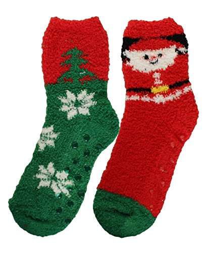 Kids Slipper Socks, Christmas Holiday Socks, Anti Slip Grips Cozy Fuzzy Slipper Socks,Nice Holiday Gift Box 6 PK3