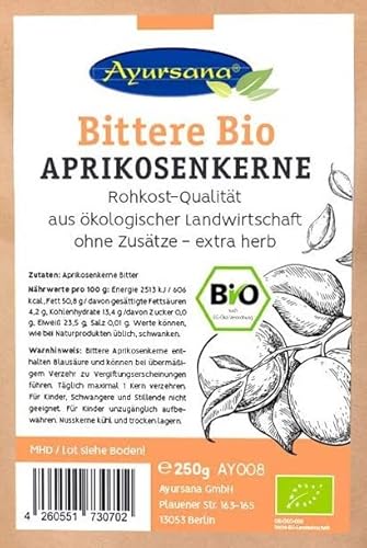 Ayursana Bittere Aprikosenkerne - Saatgut - Sehr hoher Amygdalin-Anteil - Schadstoffgeprüft im deutschen Labor - Bio-Qualität