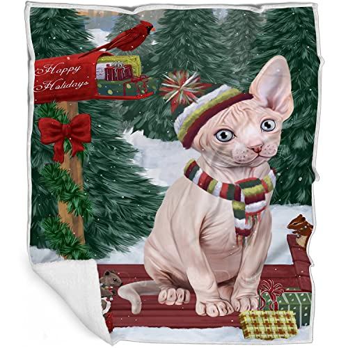 Doggie of the Day Sphynx Cat Blanket - Merry Christmas Woodland Sled - Super Soft & Warm Pet Theme for Sofa or Bed, Warm Fleece, Sherpa or Woven Material, BLNKT51521 (30x40 Fleece)