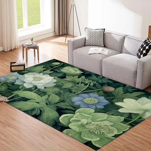 Tapis de salon antidérapant à poil ras doux vert olive - 3