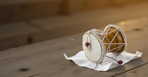 Miniatura 6 de Juego de instrumentos de percusión de tambor de mano de 3 pulgadas, hecho a mano, tradicional, auténtico, madera y cuero, clásico indio, dumroo,