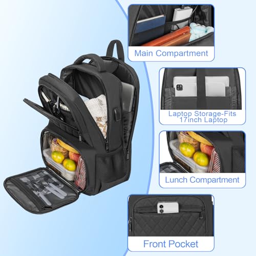 Image of ANILD Lunch Backpack, 17 Inch Laptop Backpack with Insulated Cooler Compartment for Men Women, Travel Work Computer Backpack