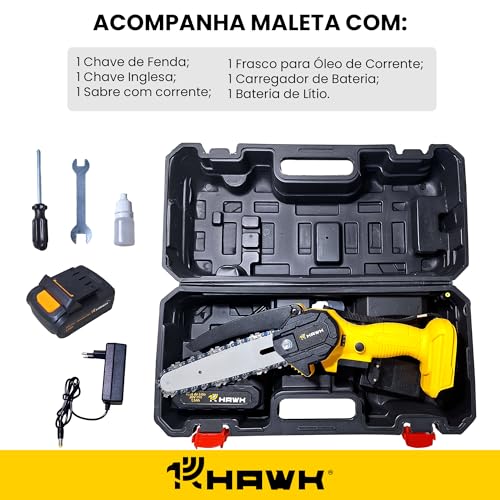 Motosserra 15cm 550w Sem Fio Hawk Lâmina de Sabre com Bateria de Lítio (Amarelo)