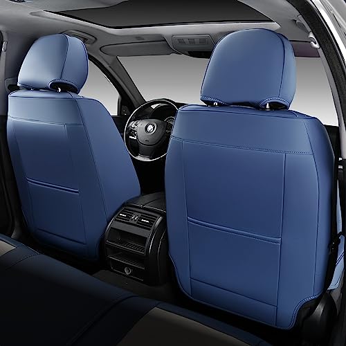 Image of FLORICH Seat Covers for Cars, Seat Covers Full Set 5 Seats, Waterproof Leather Car Seat Covers, Front and Rear Seat Covers, Universal Seat Protector Accessories for Most Vehicles-Blue&White