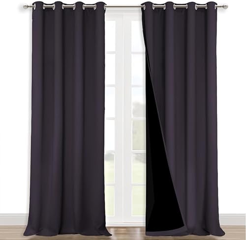 NICETOWN 100% Blackout Blinds, Set of 2, 46" x 102", Greyish Purple, Laundry Room Decor Window Treatment Curtains for Large Patio Sliding Door, Thermal Insulated Curtains for Bedroom