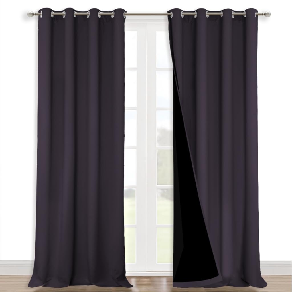 NICETOWN 100% Blackout Blinds, Set of 2, 46" x 102", Greyish Purple, Laundry Room Decor Window Treatment Curtains for Large Patio Sliding Door, Thermal Insulated Curtains for Bedroom