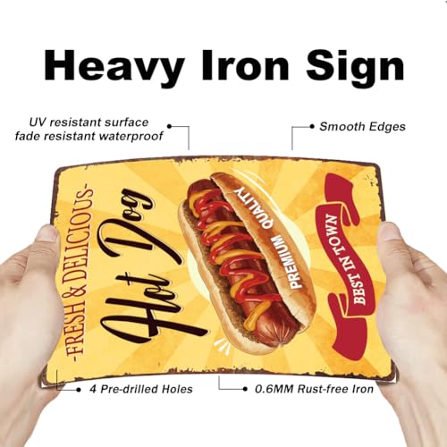 SUPERDANT Hot Dog Vintage Metallschild Fast Food Poster Küche Retro Metallschilder Vintage Metallschild Retro Metallposter Lustige Vintage Deko Für Restaurant Wohnzimmer Retro Dekor
