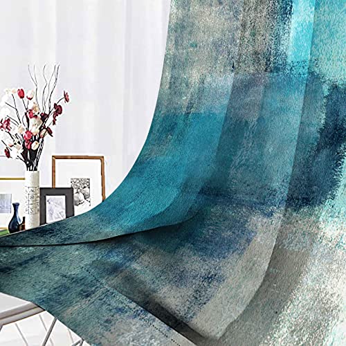 Tomwish Turquoise Blackout Curtains Window Valance Curtains Turquoise And Grey Abstract Art Painting Modern Grommet Blackout Curtains For Living Room Bedroom Window Treatment Set 42 X 63 Inch 2 Panel #TOP7