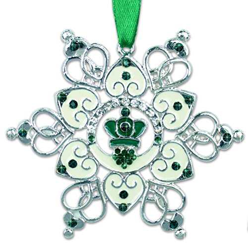 BANBERRY DESIGNS Irish Ornament - Claddagh Ornament - Irish Snowflake Ornament - Filigree Metal and Jewels - Irish Gift