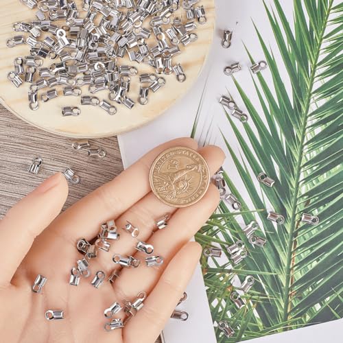 SOFPLATE 1 Box 300Pcs 3mm Fold Over Cord Ends Crimp End Tips Stainless Steel Fold-over End Caps Terminators Crimps Cord Ends jewellery Connector Findings for jewellery Making Supplies DIY Crafts - Image 3