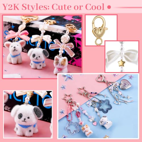 Image of Wurosi 945 Pcs Bag Charm Kit, Charms Lip Gloss Keychain Making Kit, Beaded Keychain Making Kit, Y2K Keychains, 8 Ball Dice Charm Keychains, DIY Customizable Crafts Key Chains(Gold & Silver)
