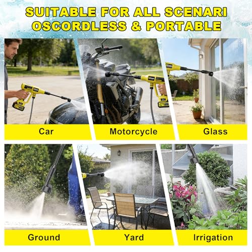 Image of Cordless Portable Washer, Brushless Motor, 4 Speed Modes, 6-in-1 Swivel Nozzle, 2 x 4.0 Ah Batteries, 5 m Hose, Lightweight Handheld Car Washer for Home, Garden