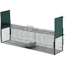 Jaulas Para Cazar Palomos PawHut Trampa para Animales Vivos Jaula de Captura Metálica con 2 Puertas Asa para Conejos Visones Zorros Pequeños 100x25x28 cm Verde Oscuro