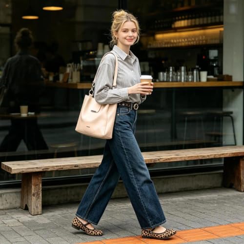 Image of BESMART Denim Tote Bag for Women, Retro Canvas Shoulder Bags with Circle Chain and PU Leather
