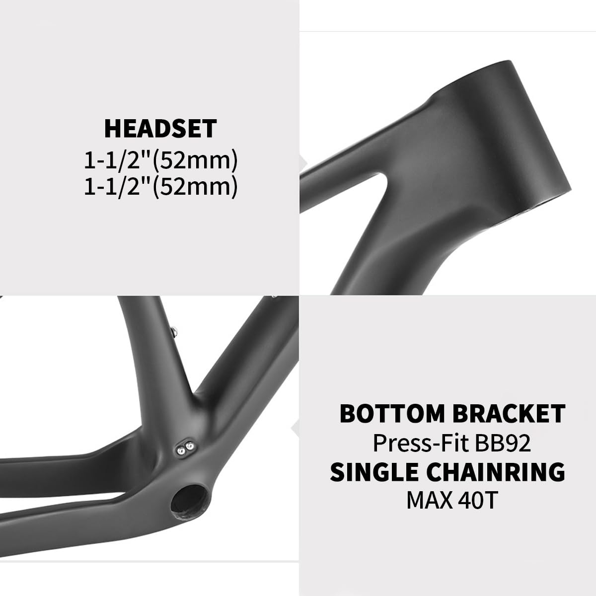 Rama z włókna węglowego 29 15,4/17,3/18,9/20,9" do roweru górskiego Boost 12 x 148 mm, oś wtykowa, hamulec tarczowy, Hardtail Press-Fit BB92, wewnętrzna prowadnica pociągu (XL-29 20,9")