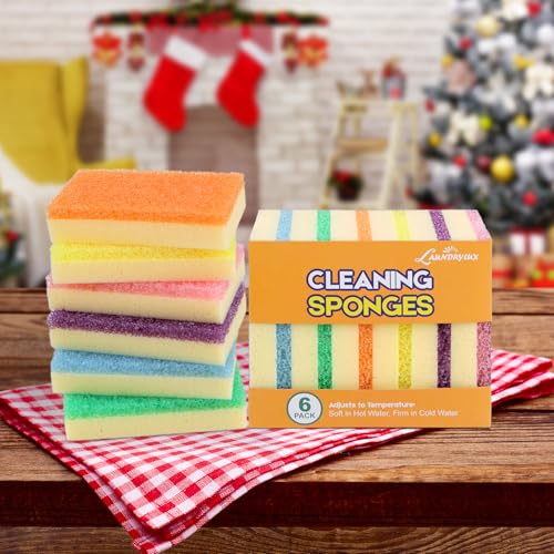 Image of LAUNDRYLUX Scrub Sponge, Dual-Sided Temperature-Responsive Scrubber - Non-Scratch - Multipurpose Dish Sponges for Kitchens, Bathrooms, and Outdoor Use - 6 Pack