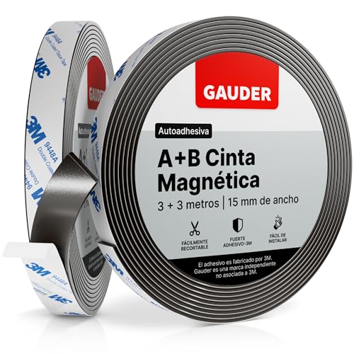 GAUDER Cinta Magnética Autoadhesiva A + B I Cinta Magnética para Mosquiteras y cortinas | Cinta Magnética Adhesiva (3 m + 3 m)