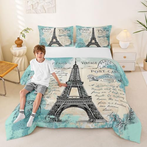 Image of Feelyou Eiffel Tower Comforter Girls Women Bedding Set Queen Size