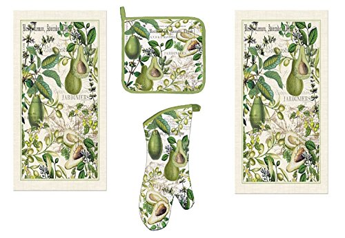 Michel Design Works 4 Piece Kitchen Linen Set - 2 Towels, Oven Mitt, Potholder (Avocado)