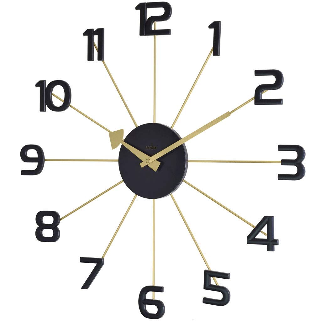 Rackhams Gold/Black Astraea Large Wall Clock Quartz Brass Effect Metal Spokes Large Numbers - And