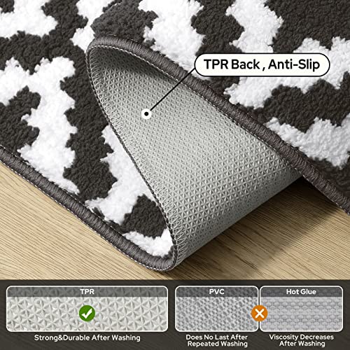Homeideas Bathroom Rugs, Soft And Absorbent Microfiber Bath Mats, Non-Slip Shaggy Durable Thick Bath Rug, Machine Washable Dry Bath Mat For Bathroom Floor, Tub And Shower, 16" X 24", Black And White #TOP4