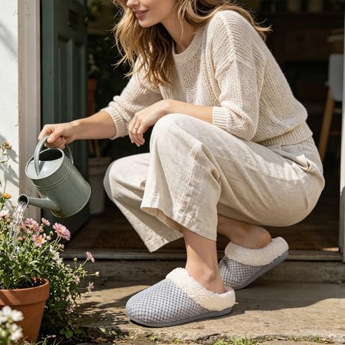 Image of ULTRAIDEAS Women's Breathable House Slippers with Memory Foam, Lightweight Cotton Blend Lining, Indoor Outdoor Slip On Design, Non Slip Rubber Sole for Bedroom, Machine Washable