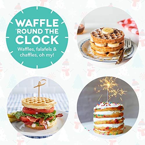 Image of DASH DMW100AT Mini Maker for Individual Waffles, Hash Browns, Keto Chaffles with Easy to Clean, Non-Stick Surfaces, 4 Inch, Holiday Tree-Aqua