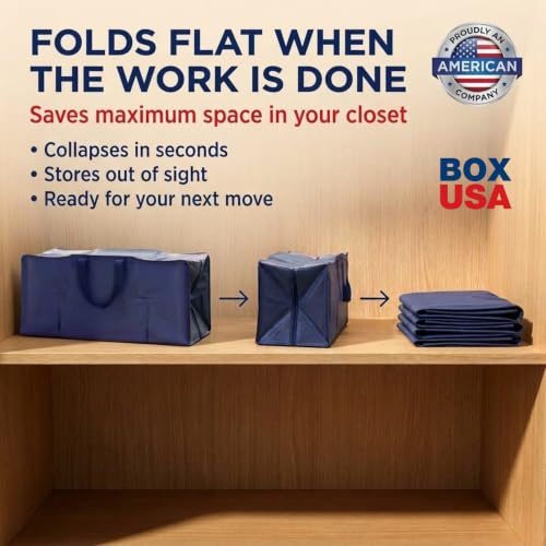 Image of BOX USA 8-Pack Moving Bags with Strong Handles & Zippers - Heavy Duty Extra Large Packing Bags for Storage, Moving Boxes, Dorm & College Supplies, Blue