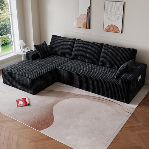 Image of Bean Bag Chairs for Adults, Memory Foam Reading Bean Bag Sofa Chair with Faux Fur Filler, Fireside Floor Gaming Chairs for Living Room, Bedroom and Office (Black, 108 inch+Left Chaise)
