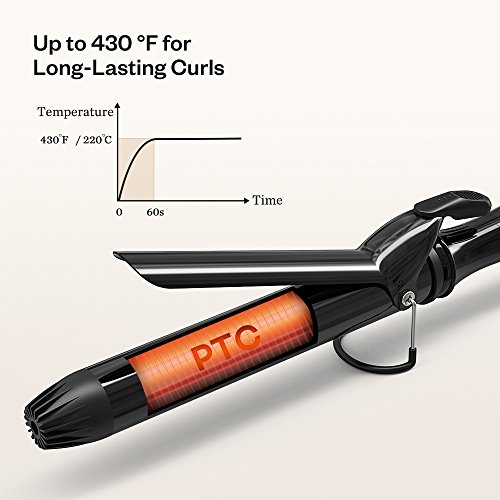 Anjou Curling Iron, 1.25 inch Hair Curler Curling Wand with Anti-scalding Insulated Tip, Ceramic Tourmaline Coating with LCD Diaplay(250 °F to 430 °F, Glove and Curl Clips Included)