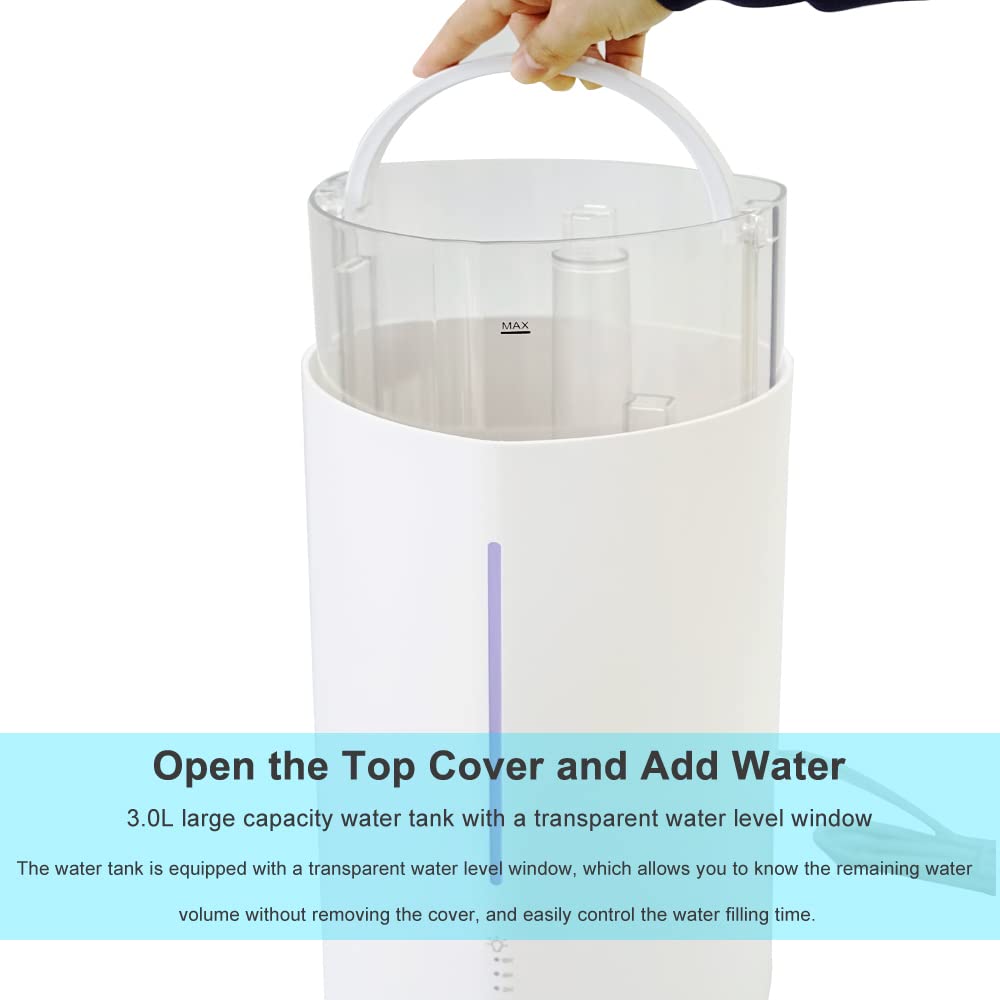 3L Top-Fill Humidificador de Aire y Difusor de Aromas,Relleno Superior Boquilla de 360°,3 Modos,Auto Apagado,Luz Nocturna,Ultra Silencioso para la Habitación de Bebés,Oficina,Dormitorio