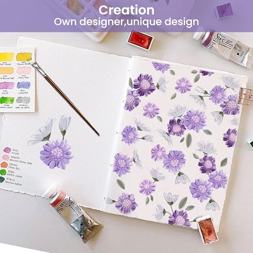 Image of Softan Puple Floral King Sheet Set, 4-Piece Microfiber Printed Fitted Sheet with 15 inch Deep Pockets & Non-Slip Straps, White Flower Patterned Bedding Sheets & Pillowcase Set