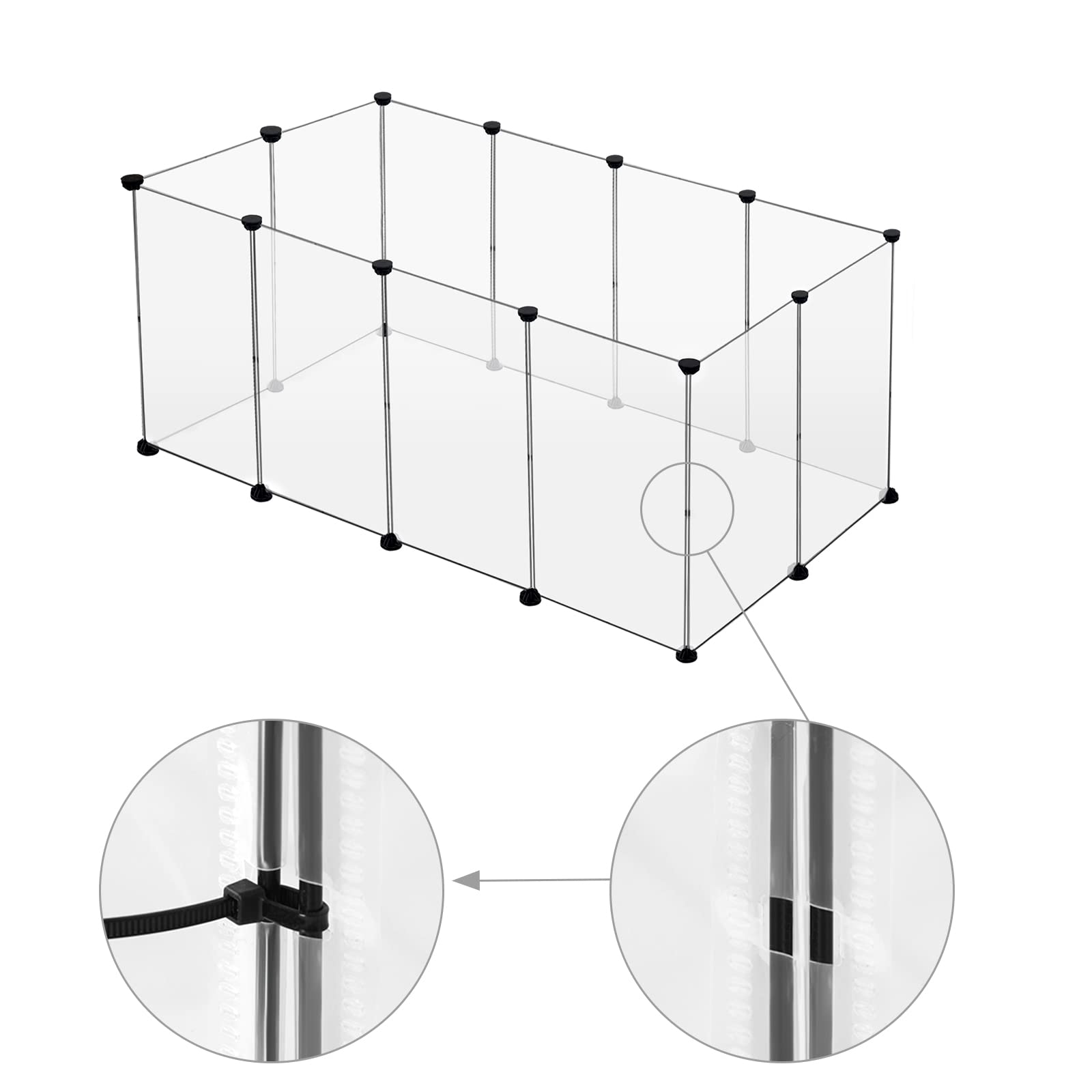 EUGAD Recinto per Piccoli Animali, 12 Pannelli 50x70cm Trasparente Recinto per Cani da Interno in PP, Gabbia Porcellino d'India, DIY Recinzione per per Conigli, Criceti, Cucciolo 200x100x70cm