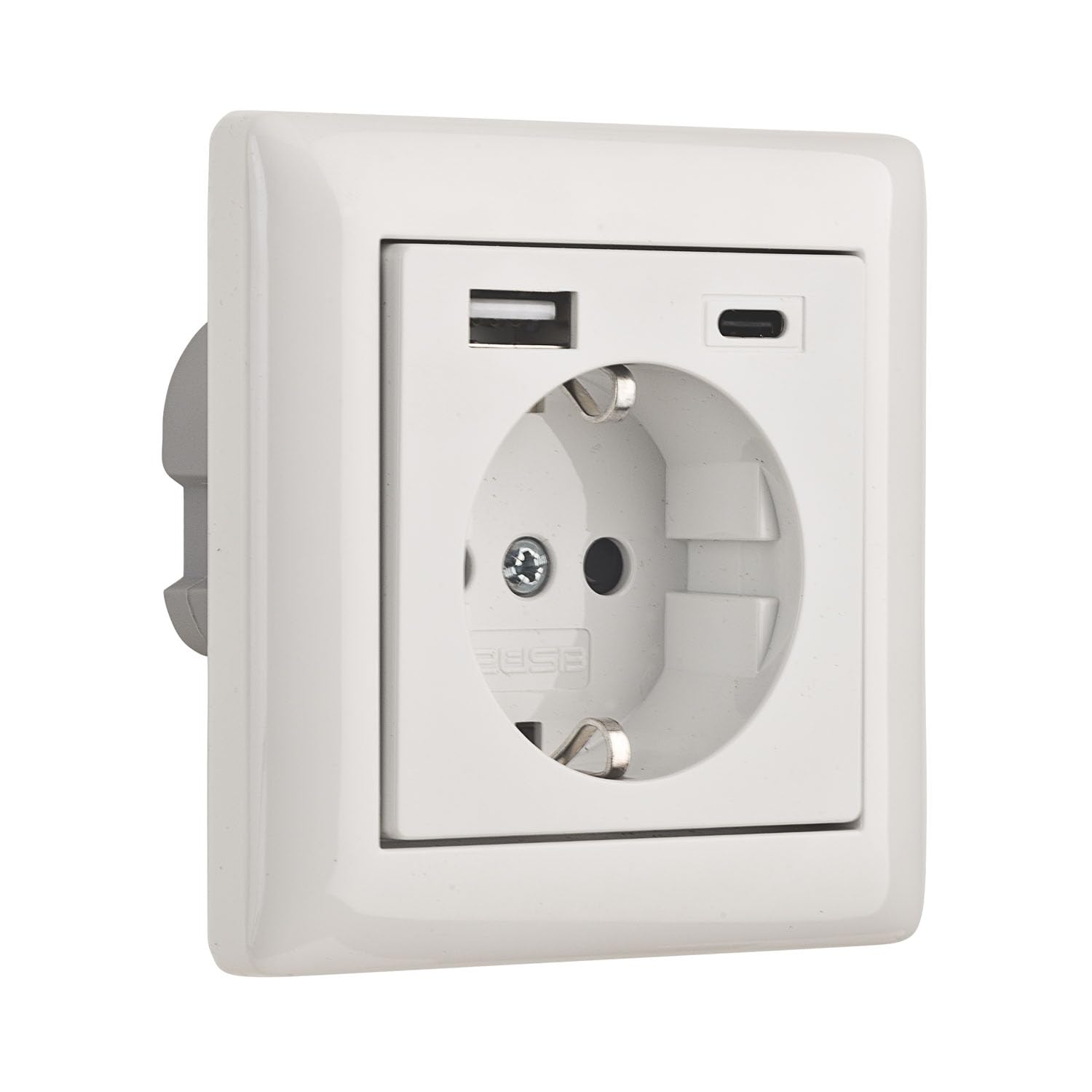 USB-Steckdose chargeMax unter Putz USB-A + USB-C mit Rahmen Ausführung 2USB, Tiefe nur 32mm, Set mit Abdeckung Gira S55 reinweiß glänzend