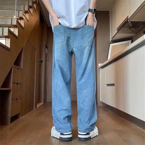 Hndudnff Men's Straight Wide-Leg Baggy Jeans Summer Washed Thin Trendy Jogging Denim Pants2