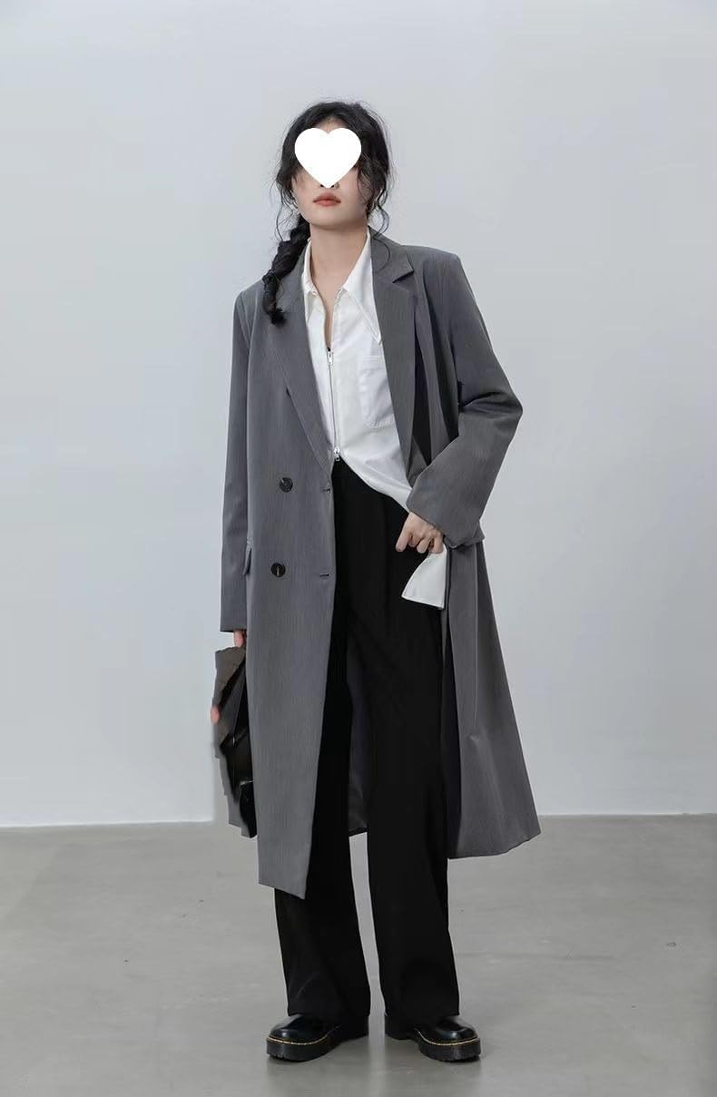 HSQIBAOER Women's Overcoats Spring Fall Long Blazer Cardigan Casual Trench Coat